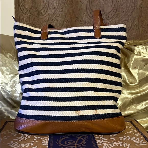 Brighton Tan and Black Tote with Classic Stripes - Picture 3 of 3